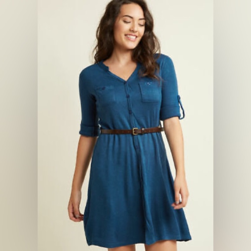 She + Sky Blue Sweater Dress with Belt  NWOT Size Large